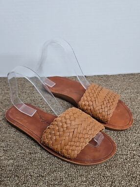 Roxy Brown Leather Woven Slides Slipons Sz 7-8 Womens